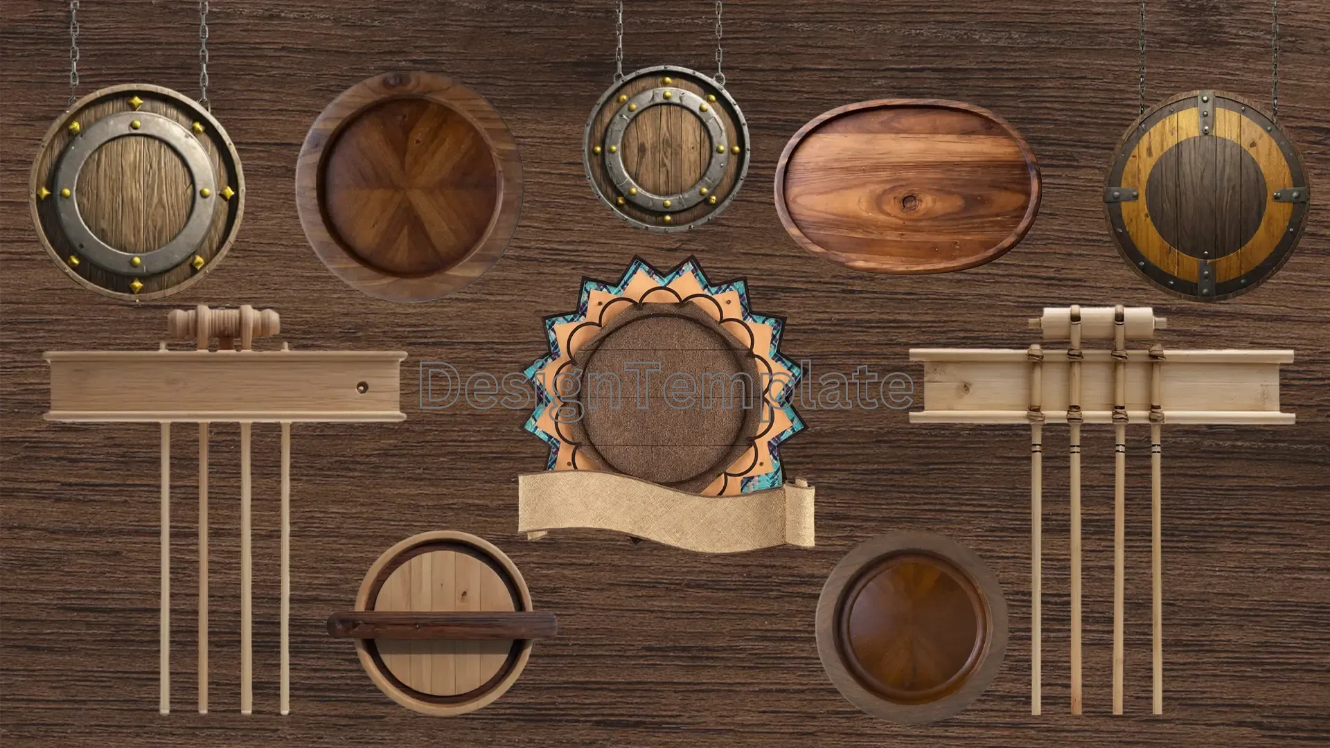 Elegant Modern Wooden Signboard 3D Elements Pack image